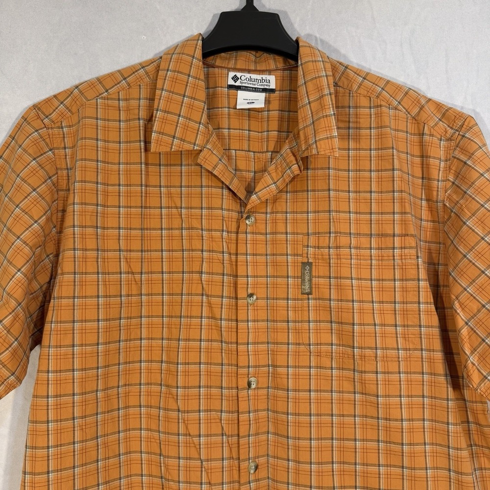 Columbia Shirt Orange Plaid Short Sleeve Button Down Shirt Striped XL Casual